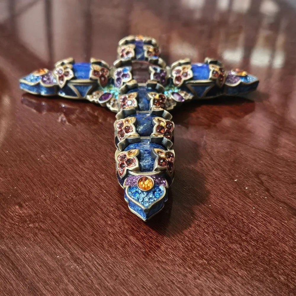 UNICORN RARE JAY STRONGWATER BLUE LAPIS CROSS NATIVITY CRYSTAL FIGURINE OBJET